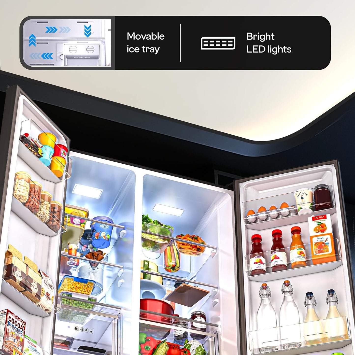 Godrej RS EONVELVET 646C 600L 3 Star Inverter Side-by-Side Refrigerator | Smart Convertible Zones | Toughened Glass Door | AI Freshness | Frost Free | Opera Black (2025 Model)