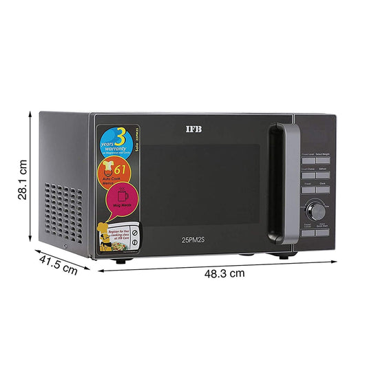 IFB 25PM2S 25L Solo Microwave Oven | 61 Auto Cook Menus | Steam Clean | Disinfect | Silver