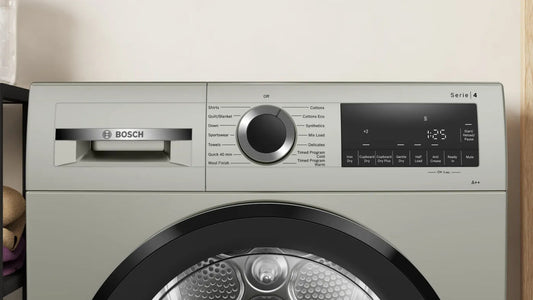Bosch WQG24108IN Series 4 9 Kg Heat Pump Tumble Dryer (Silver Inox) with A++ Energy Rating, AutoDry Sensor, Anti-Vibration Design & Fabric Care Programs
