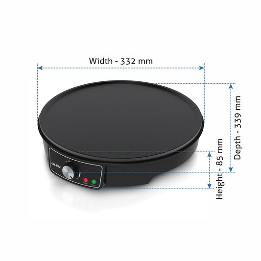 Glen SA-3038N Electric Dosa Maker (1000W, Black) | Adjustable Temperature | Non-Stick Coating | Suraj Electronics Delhi NCR