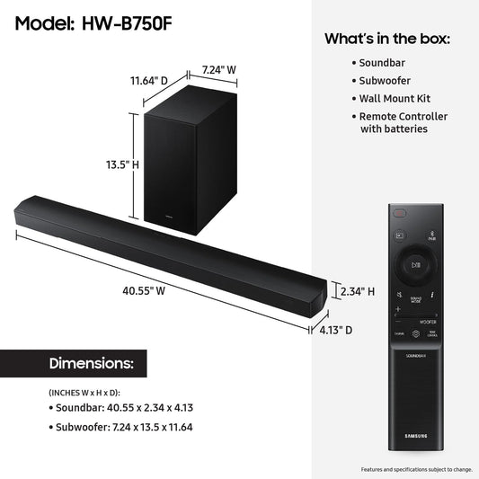 Samsung HW-B750F 5.1 Channel Soundbar (2025 Model) with Subwoofer | Dolby Audio, Q-Symphony, Game Mode, Bluetooth TV Connection – 400W | Buy Online at Best Price