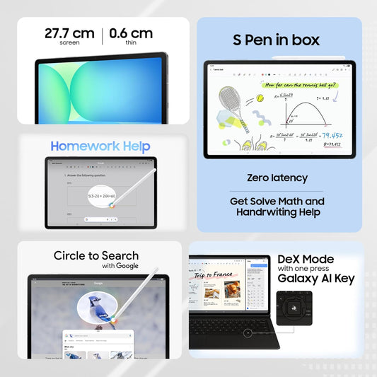 Samsung Galaxy Tab S10 FE, S Pen in-Box, 27.7 cm (10.9 inch) Display, AI Writing, Desktop Mode, Pre Loaded Pro Apps, 12 GB RAM, 256 GB Storage, Wi-Fi Tablet, Blue