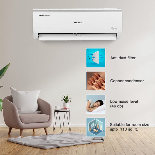 Voltas 125V Vectra Elite 1 Ton 5 Star Inverter Split AC | 4-in-1 Adjustable Cooling | Copper Condenser | Turbo Mode | Anti-Dust Filter | R32 Refrigerant