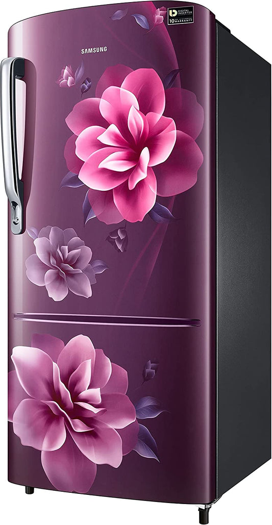 Samsung RR20C2723CR/NL 184L 3 Star Single Door Refrigerator | Direct Cool | Digital Inverter Compressor | Camellia Purple | Base Drawer | Toughened Glass Shelves | 20-Year Warranty | Made in India
