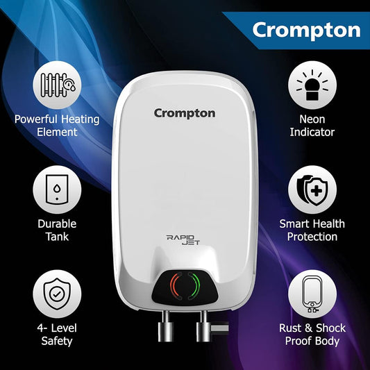 Crompton Rapid Jet 5-L Instant Water Heater with Advanced 4 level Safety (White)