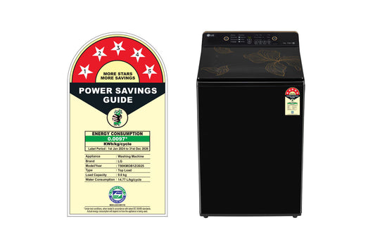 LG T90KMOB1Z 9Kg Top Load Washing Machine, Hard Water Wash, Onyx Black, 5 Star 2025