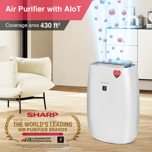 SHARP FP-J52M-W Air Purifier for Home | Wi-Fi Connectivity, HEPA, Carbon & Pre Filters, PM 2.5 Display | Real Time Indicator for Air Quality, Temperature, Humidity, Filter Life and Change Indicator