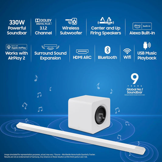 Samsung HW-B450F/XL 2.1 Channel Dolby Digital Soundbar | 300W Power | Wireless Subwoofer | Bluetooth | Game & Bass Boost Modes | Suraj Electronics