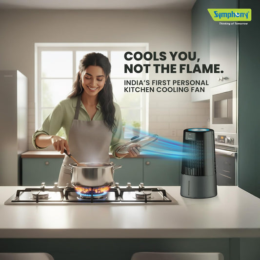 Symphony Duet-i Personal Kitchen Cooling Fan For Home and Office Tabletop with Honeycomb Pad | Kitchen Fans for Home Cooking | Mini Portable Fan | Low Power Consumption (6L, Grey)