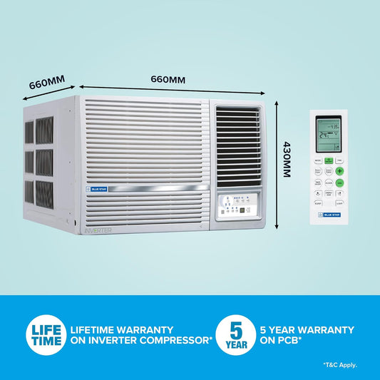Blue Star WIE318L 1.5 Ton 3 Star Inverter Window AC | Copper Condenser, Turbo Cool, 5-in-1 Convertible, Anti-Bacterial Filter, Self Diagnosis | White | Buy at Suraj Electronics