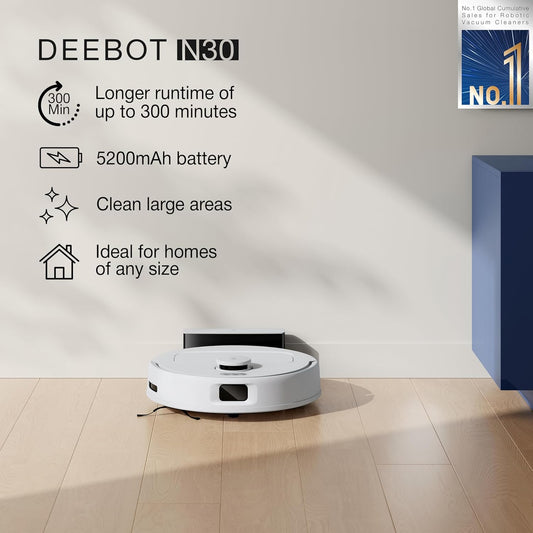ECOVACS DEEBOT N30 Robot Vacuum & Mop | 10,000 Pa | 5200mAh | TrueMapping | 2-in-1 Smart Cleaner | Suraj Electronics Delhi NCR