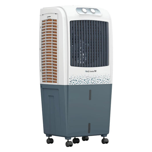 Havells KoolGrande GHRACCE090 90L Desert Air Cooler | 3-Side Honeycomb Pads with Bacteria Shield, Ice Chamber, Bed Height Fan, Inverter Compatible | White & Grey