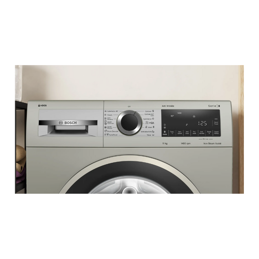 Bosch WGA264AXIN Series 8 11 kg Front Load Washing Machine | i-DOS Smart Dosing | AntiStain | SpeedPerfect | Silver Inox | Suraj Electronics Delhi NCR