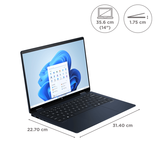 HP Envy x360 14t fc000 Intel Core Ultra 7 Touchscreen 2-in-1 Laptop (16GB, 512GB SSD, Windows 11 Home, 14 inch WUXGA IPS Display, MS Office 2021, Atmospheric Blue, 1.44 KG)