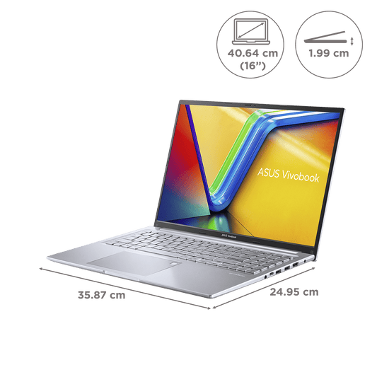 ASUS Vivobook 16 X1605ZAC-MB540WS Intel Core i5 12th Gen Thin & Light Laptop (16GB, 512GB SSD, Windows 11 Home, 16 inch WUXGA Display, MS Office Home and Student 2021, Transparent Silver, 1.88 KG)