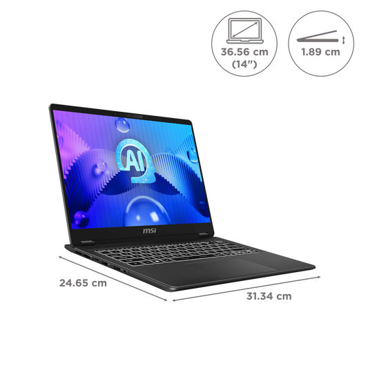MSI Prestige 14 AI Evo C1MG 058IN Intel Core Ultra 5 Business Laptop (16GB, 512GB SSD, Windows 11 Home, 14 inch FHD Plus Display, MS Office 2021, Stellar Gray, 1.7 KG)