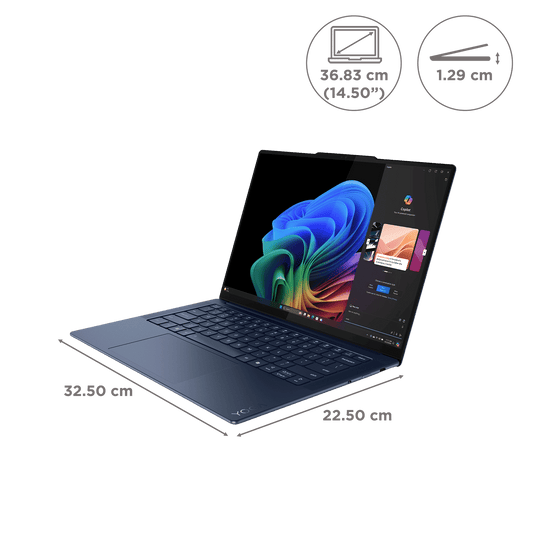 Lenovo Yoga Slim 7x Snapdragon X Elite X1E 9th Gen Touchscreen Thin & Light Laptop (32GB, 1TB SSD, Windows 11 Home, 14.5 inch OLED Display, MS Office 2021, Cosmic Blue, 1.28 KG)