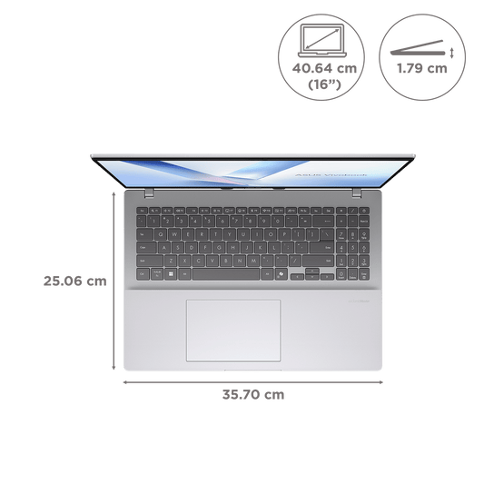 ASUS Vivobook 16 Intel Core Ultra 5 Laptop (16GB, 512GB SSD, Windows 11 Home, 16 inch WUXGA Display, MS Office Home 2024, Cool Silver, 1.88 KG)