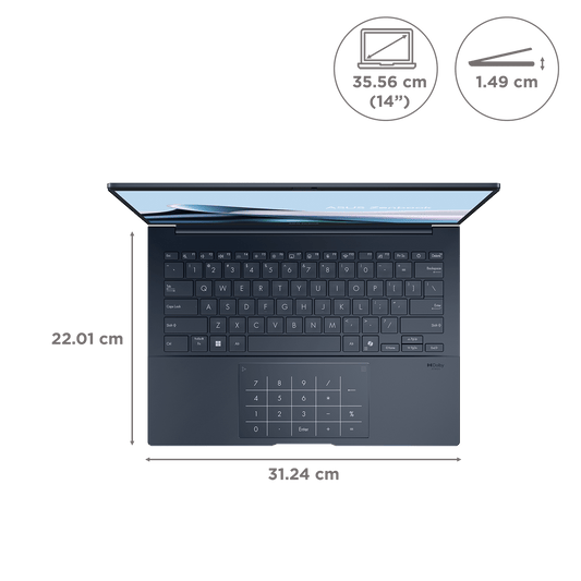 ASUS Zenbook 1 Intel Core Ultra 9 285H Touchscreen Notebook Laptop (32GB, 1TB SSD, Windows 11 Home, 14 inch OLED Display, MS Office 2024, Ponder Blue, 1.28 KG)