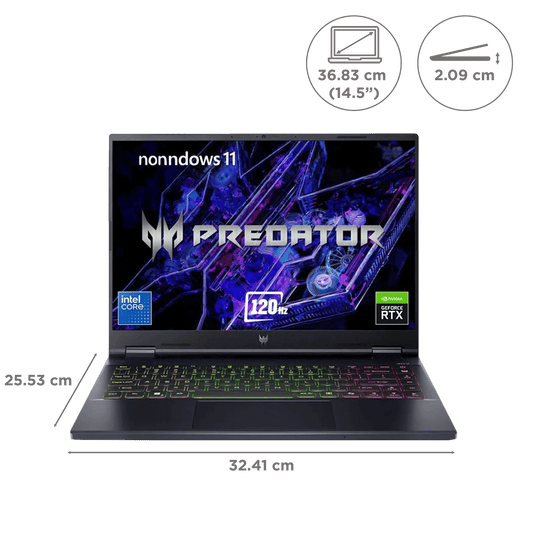 acer Predator Helios Neo 14 Intel Core Ultra 7 Gaming Laptop (16GB, 1TB SSD, Windows 11 Home, 6GB Graphics, 14.5 inch 120 Hz WUXGA IPS Display, NVIDIA Geforce RTX 4050, MS Office, Abyssal Black, 1.99 KG)