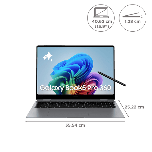 SAMSUNG Galaxy Book5 Pro 360 Intel Core Ultra 7 Touchscreen 2-in-1 Laptop (16GB, 512GB SSD, Windows 11 Home, 8GB Graphics, 15.9 inch WQXGA Plus AMOLED Display, MS Office 2021, Gray, 1.69 KG)