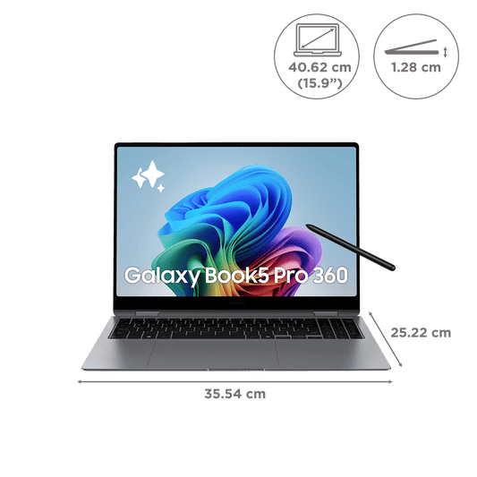 SAMSUNG Galaxy Book5 Pro 360 Intel Core Ultra 5 Touchscreen 2-in-1 Laptop (16GB, 512GB SSD, Windows 11 Home, 8GB Graphics, 15.9 inch WQXGA Plus AMOLED Display, MS Office 2021, Gray, 1.69 KG)