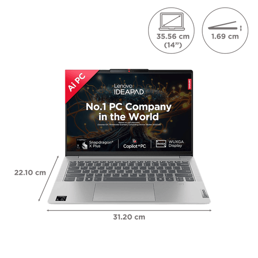 Lenovo IdeaPad Slim 5 14Q8X9 Qualcomm Snapdragon X Plus Thin & Light Laptop (16GB, 1TB SSD, Windows 11 Home, 14 inch WUXGA IPS Display, MS Office Home 2024, Cloud Grey, 1.48 KG)