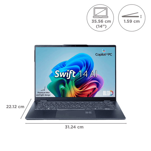 acer Swift 14 AI SF14-51 Intel Core Ultra 7 Thin & Light Laptop (16GB, 1TB SSD, Windows 11 Home, 14 inch OLED WUXGA Display, MS Office, Steam Blue, 1.28 KG)