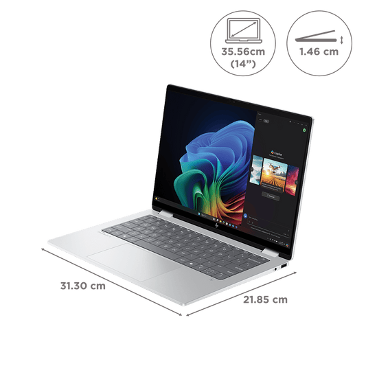 HP OmniBook X Flip 14-fm0058TU Intel Core Ultra 5 Touchscreen Thin & Light Laptop (16GB, 512GB SSD, Windows 11 Home, 14 inch 3K OLED Display, MS Office Home 2024, Glacier Silver, 1.38 KG)