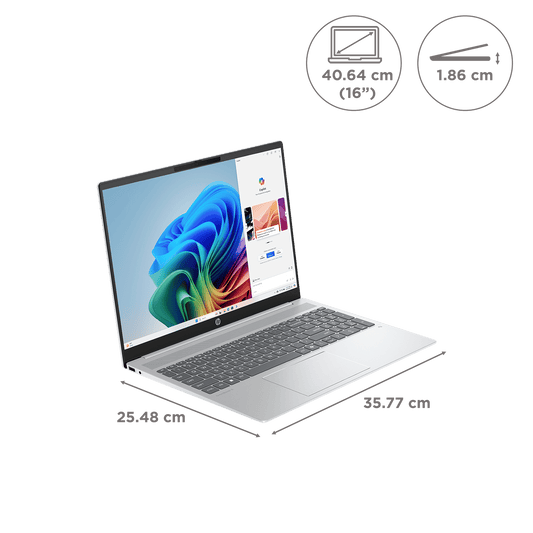HP OmniBook 5 16-ag1037AU AMD Ryzen AI 5 Thin & Light Laptop (16GB, 512GB SSD, Windows 11 Home, 16 inch 2K IPS Display, MS Office Home 2024, Glacier Silver, 1.79 KG)