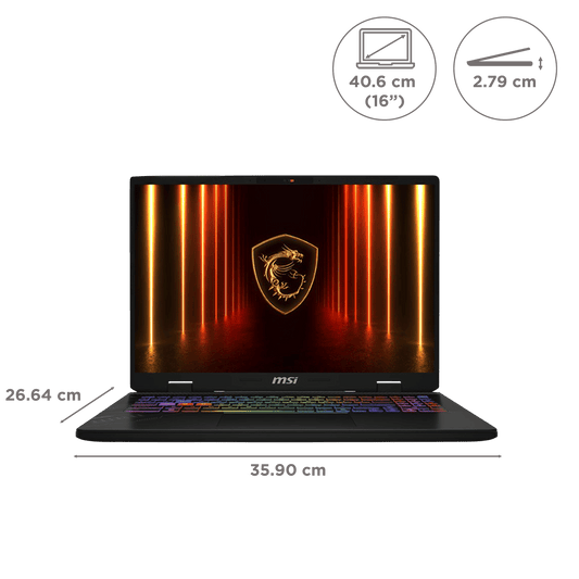 MSI Crosshair A16 HX D8WGKG-046IN AMD Ryzen 9 Gaming Laptop (16GB, 1TB SSD, Windows 11 Home, 8GB Graphics, 16 inch 240 Hz QHD+ Display, NVIDIA GeForce RTX 5070, MS Office Home 2024, Cosmos Gray, 2.5 KG)