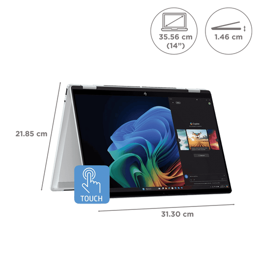 HP OmniBook X Flip 14-fm0099TU Intel Core Ultra 5 Touchscreen 2-in-1 Laptop (16GB, 1TB SSD, Windows 11 Home, 14 inch OLED Display, Meteor Silver, 1.38 KG)