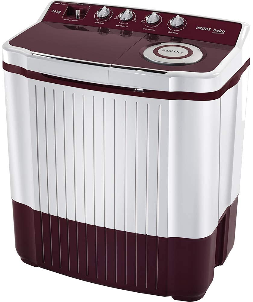 Voltas Beko 7Kg Semi Automatic Top Loading Washing Machine (WTT70ALIM,Burgundy)