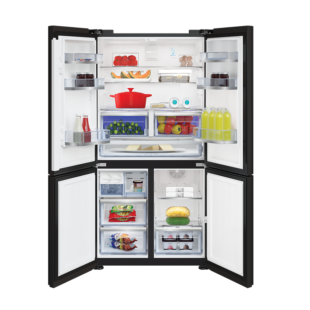 Voltas Beko RSB64GF 626 L 4 Door Side-by-Side Refrigerator | Black Glass Finish | Convertible Zones | NeoFrost Dual Cooling | ProSmart Inverter Compressor