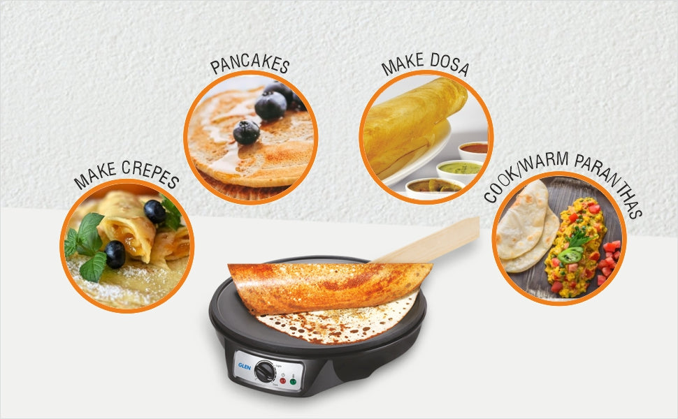 Glen SA-3038N Electric Dosa Maker (1000W, Black) | Adjustable Temperature | Non-Stick Coating | Suraj Electronics Delhi NCR
