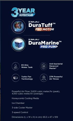 Bajaj Shield Series Elevate 90 Desert Air Cooler (480150) – 90 Litres, White, DuraTuff Motor, Ice Chamber, 5600 CMH Airflow