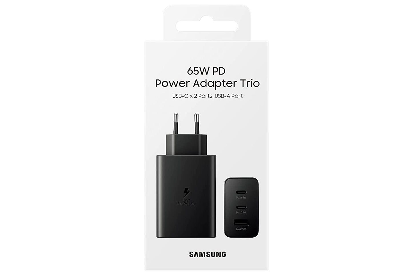 Samsung 65W Power Adapter Trio (Black) | Original Fast Charger | 3-Port USB | Compatible with Tablets & Phones | Suraj Electronics Delhi NCR