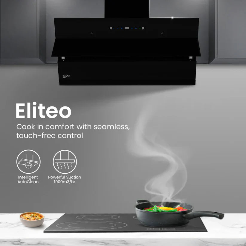Crompton CHD-ELI90FLE-IND 90cm Auto-Clean Chimney Eliteo Inclined | 1900 m³/hr | Gesture Control | Suraj Electronics