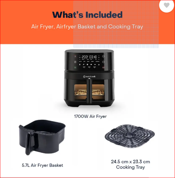 Nutricook NC-AF357VIN Air Fryer 3 VISION | 5.7L Digital Air Fryer with Clear Window, SmartTemp Technology | Suraj Electronics Delhi NCR