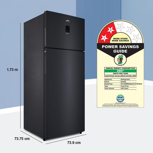 Godrej RT EONREGALIS 477B RCI MT BK | 436L Frost-Free Double Door Refrigerator | Matte Black | 2-Star | Suraj Electronics Delhi NCR