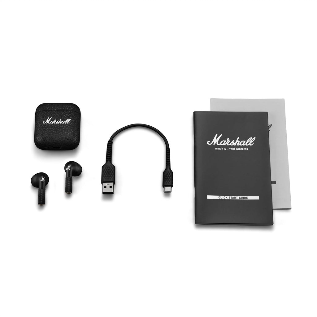 Marshall Minor IV Wireless Bluetooth Earbuds (Black) with 30+ Hours Playtime, Wireless Charging, Water-Resistant, Bluetooth Multipoint & Touch Controls