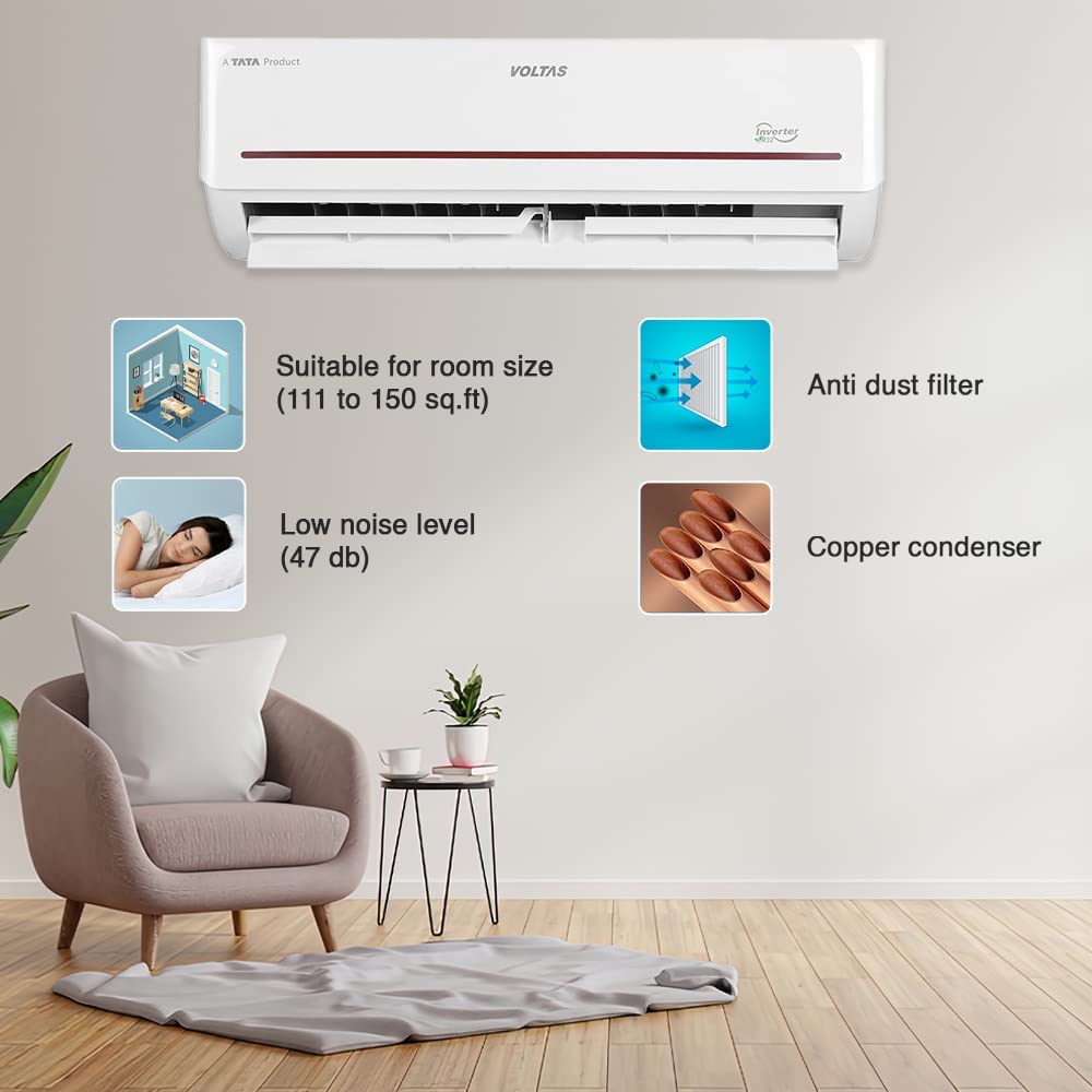 Voltas 185V Vectra Prism 1.5 Ton 5 Star Inverter Split AC | 4-in-1 Adjustable Mode, Turbo Cooling, Anti-Dust Filter, Copper Condenser, R32 Refrigerant – White | Suraj Electronics