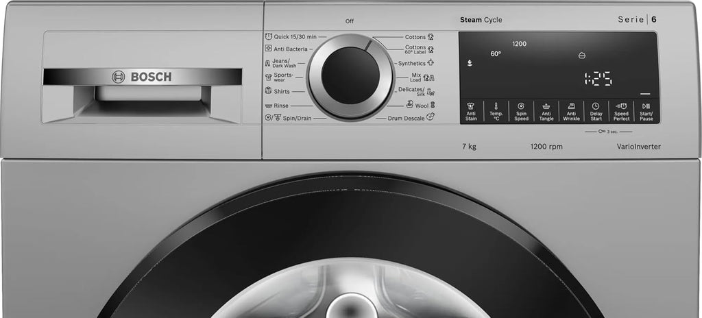 Bosch WGA1220SIN 7 Kg 5 Star Front Load Washing Machine with In-Built Heater, Anti-Stain, SpeedPerfect – Silver