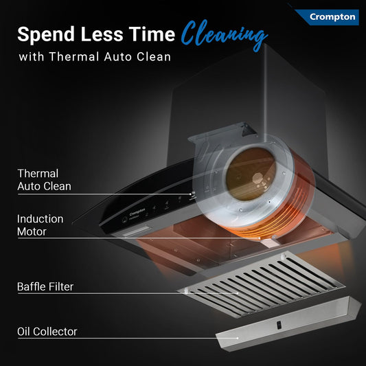 Crompton IntelliMotion CHD-IMC90BFA-MBL 90 cm Chimney IntelliMotion Curved | Thermal Auto Clean | Gesture & Touch Control | Suraj Electronics Delhi NCR