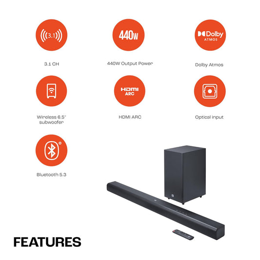 JBL Sound Bar SB590 With Wireless Woofer 440 Watts