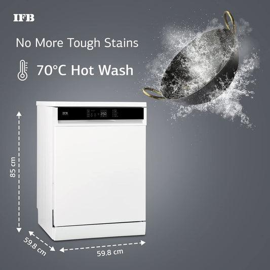 IFB Neptune FX2 14 Place Settings Hot water wash Free Standing Dishwasher (White, In Built Heater with Active Steam Drying) Open Box
