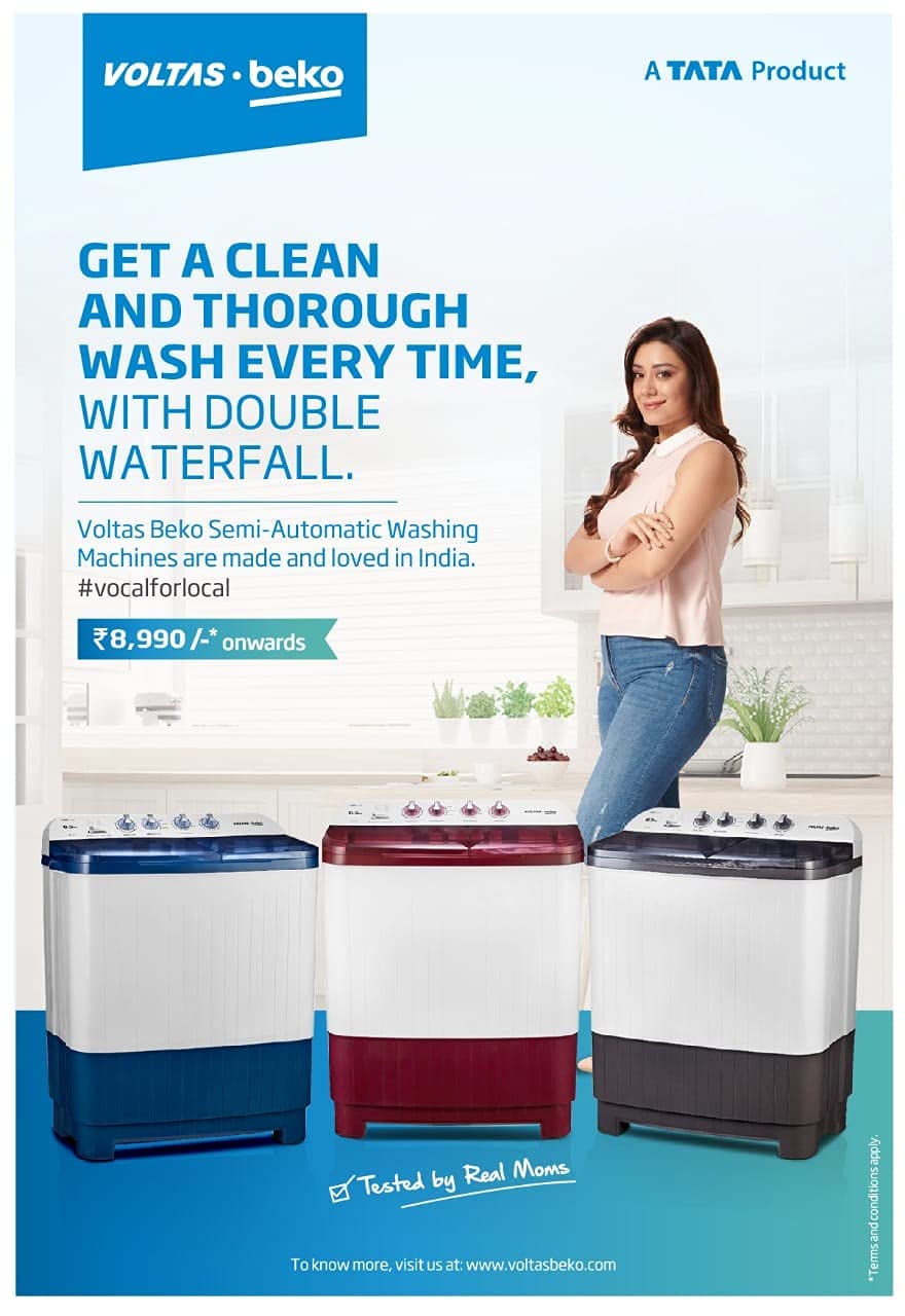Voltas Beko WTT70DGRT 7 Kg Semi-Automatic Top Load Washing Machine | Double Waterfall | Special Pulsator | 1300 RPM Fast Dry | Suraj Electronics