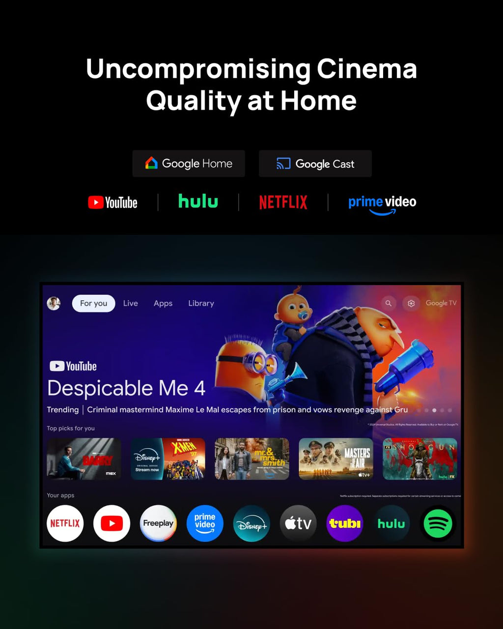 XGIMI Horizon 20 4K RGB Triple Laser Home Projector, 3200 ISO Lumens, Google TV, Licensed Netflix, Optical Zoom & Lens Shift, IMAX Enhanced, Dolby Vision, 300" Display, 240Hz, 1ms Lag