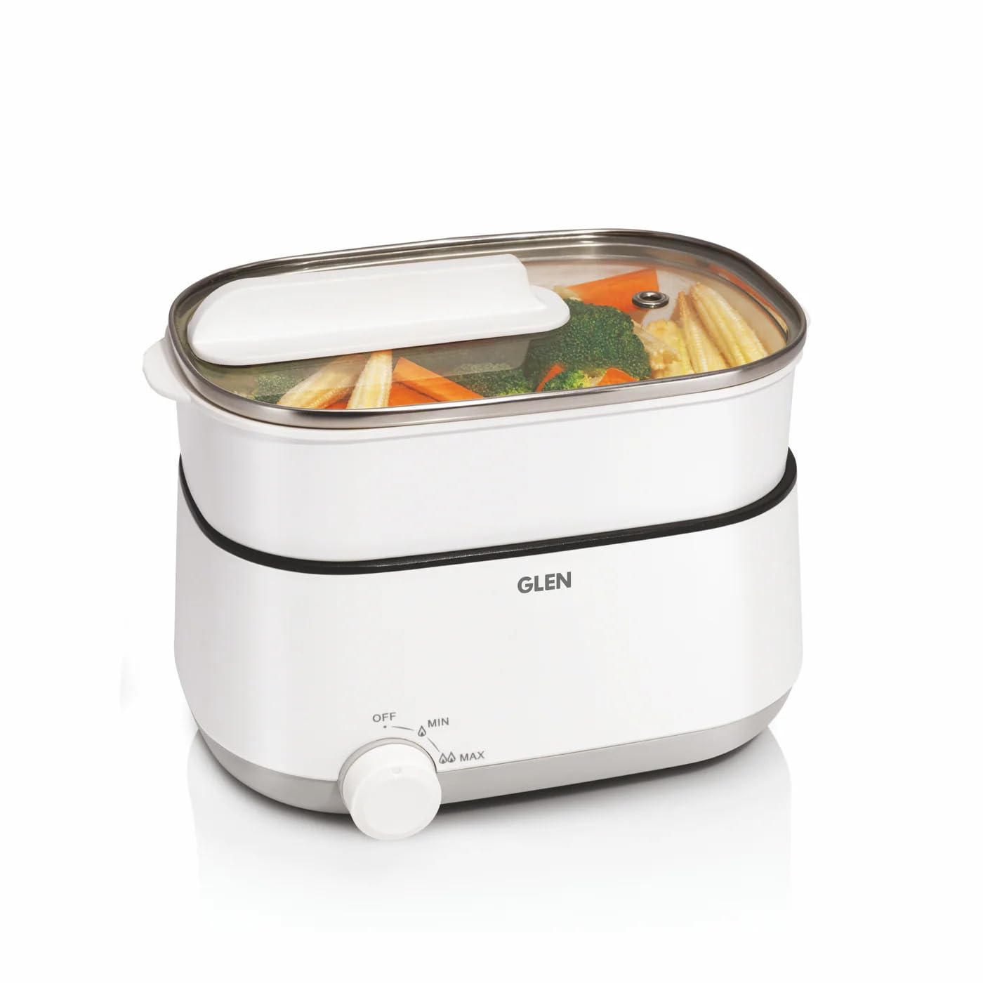 Glen SA-3051MFS 3-in-1 Multi Cooker & Food Steamer | 600W | 1.2 L | Non-Stick Pot | Dual Power Settings | Suraj Electronics Delhi NCR