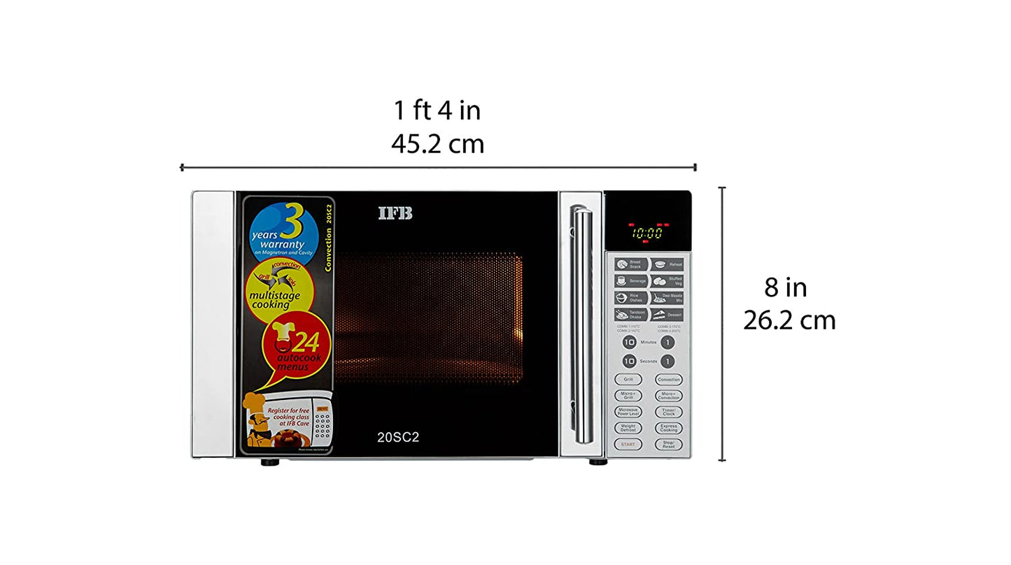 IFB 20SC2 20L Convection Microwave Oven (Metallic Silver) | 24 Auto Cook Menus | Multi-Stage Cooking | Suraj Electronics Delhi NCR
